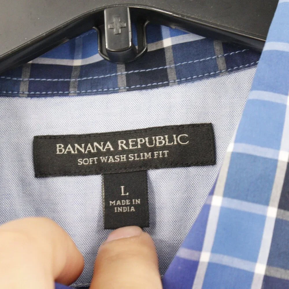 NWT Banana republic shirt Mens Large soft wash slim fit long sleeve cotton plaid